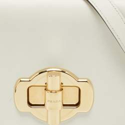Pre Owned Prada White Leather Turnlock Saddle Crossbody Bag