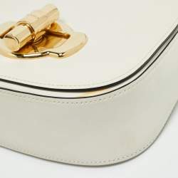Pre Owned Prada White Leather Turnlock Saddle Crossbody Bag