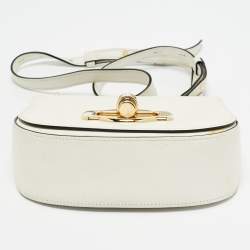 Pre Owned Prada White Leather Turnlock Saddle Crossbody Bag