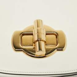 Pre Owned Prada White Leather Turnlock Saddle Crossbody Bag
