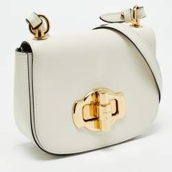 Pre Owned Prada White Leather Turnlock Saddle Crossbody Bag