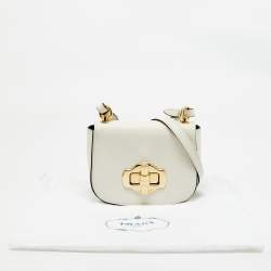 Pre Owned Prada White Leather Turnlock Saddle Crossbody Bag
