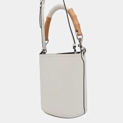 Prada Tambour White Leather and Wood 2Way Bucket Handbag