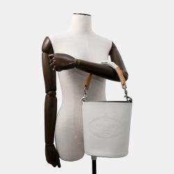 Prada Tambour White Leather and Wood 2Way Bucket Handbag