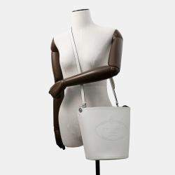 Prada Tambour White Leather and Wood 2Way Bucket Handbag