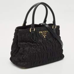 Prada Black Gaufre Tessuto Nylon and Leather Tote
