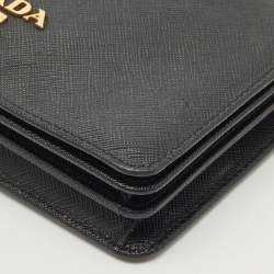 Prada Black Saffiano Leather Wallet On Chain