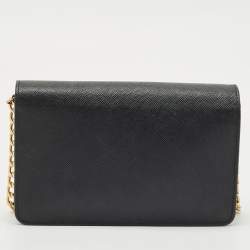 Prada Black Saffiano Leather Wallet On Chain
