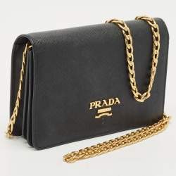 Prada Black Saffiano Leather Wallet On Chain