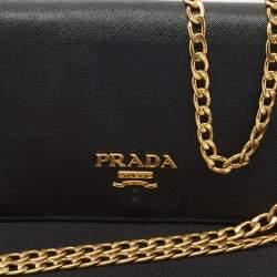 Prada Black Saffiano Leather Wallet On Chain
