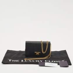 Prada Black Saffiano Leather Wallet On Chain