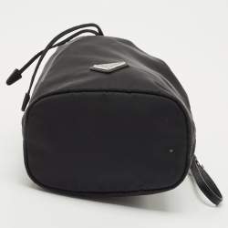 Prada Black Leather and Nylon Drawstring Wristlet Pouch