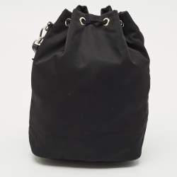 Prada Black Leather and Nylon Drawstring Wristlet Pouch