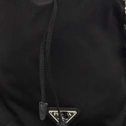 Prada Black Leather and Nylon Drawstring Wristlet Pouch
