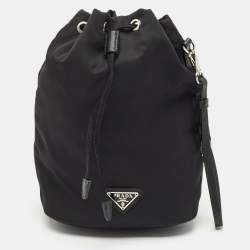 Prada Black Leather and Nylon Drawstring Wristlet Pouch