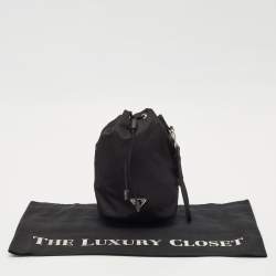 Prada Black Leather and Nylon Drawstring Wristlet Pouch