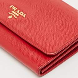 Prada Red Vitello Move Leather Wallet On Strap