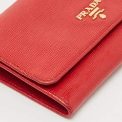 Prada Red Vitello Move Leather Wallet On Strap