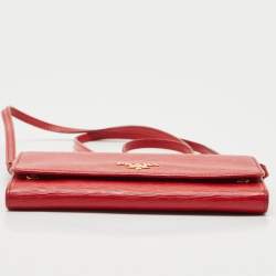 Prada Red Vitello Move Leather Wallet On Strap