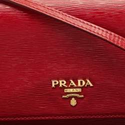 Prada Red Vitello Move Leather Wallet On Strap