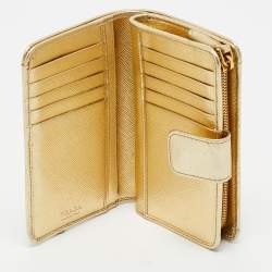 Pre Owned Prada Gold Saffiano Metal Leather French Wallet