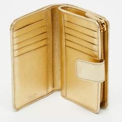 Pre Owned Prada Gold Saffiano Metal Leather French Wallet