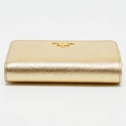 Pre Owned Prada Gold Saffiano Metal Leather French Wallet