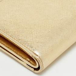 Pre Owned Prada Gold Saffiano Metal Leather French Wallet