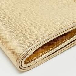 Pre Owned Prada Gold Saffiano Metal Leather French Wallet