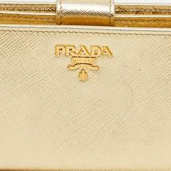 Pre Owned Prada Gold Saffiano Metal Leather French Wallet
