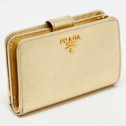 Pre Owned Prada Gold Saffiano Metal Leather French Wallet
