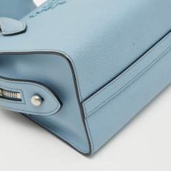 Pre Owned Prada Light Blue Saffiano Leather Small Monochrome Tote