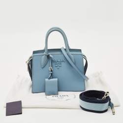 Pre Owned Prada Light Blue Saffiano Leather Small Monochrome Tote