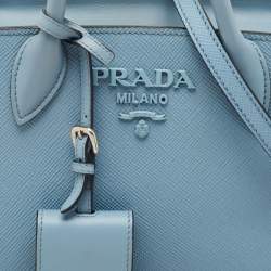 Pre Owned Prada Light Blue Saffiano Leather Small Monochrome Tote