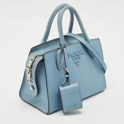 Pre Owned Prada Light Blue Saffiano Leather Small Monochrome Tote