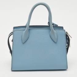Pre Owned Prada Light Blue Saffiano Leather Small Monochrome Tote
