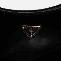 Prada Black Brushed Leather Cleo Shoulder Bag