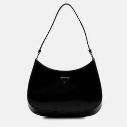 Prada Black Brushed Leather Cleo Shoulder Bag