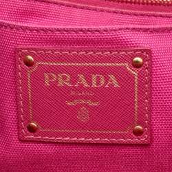 Pre Owned Prada Pink Canvas Crystal Embellished Zip Pouch Clutch