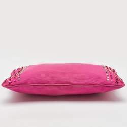Pre Owned Prada Pink Canvas Crystal Embellished Zip Pouch Clutch