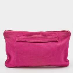 Pre Owned Prada Pink Canvas Crystal Embellished Zip Pouch Clutch