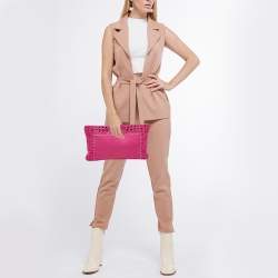 Pre Owned Prada Pink Canvas Crystal Embellished Zip Pouch Clutch