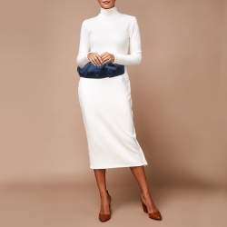 Prada Navy Blue Satin Pleated Raso Clutch