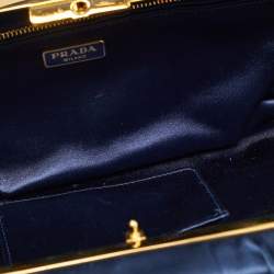 Prada Navy Blue Satin Pleated Raso Clutch