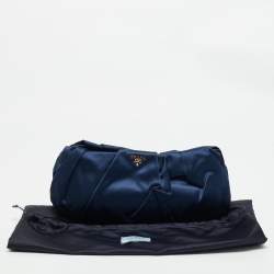 Prada Navy Blue Satin Pleated Raso Clutch