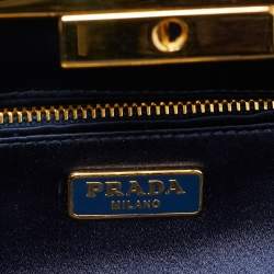 Prada Navy Blue Satin Pleated Raso Clutch