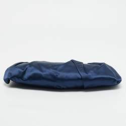 Prada Navy Blue Satin Pleated Raso Clutch