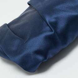 Prada Navy Blue Satin Pleated Raso Clutch