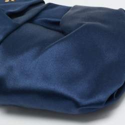 Prada Navy Blue Satin Pleated Raso Clutch