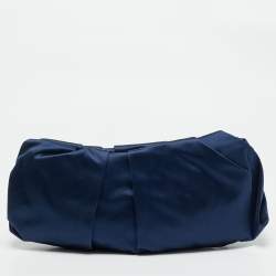 Prada Navy Blue Satin Pleated Raso Clutch